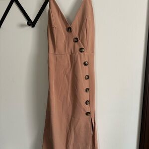 Beige Midi Dress with Side Buttons